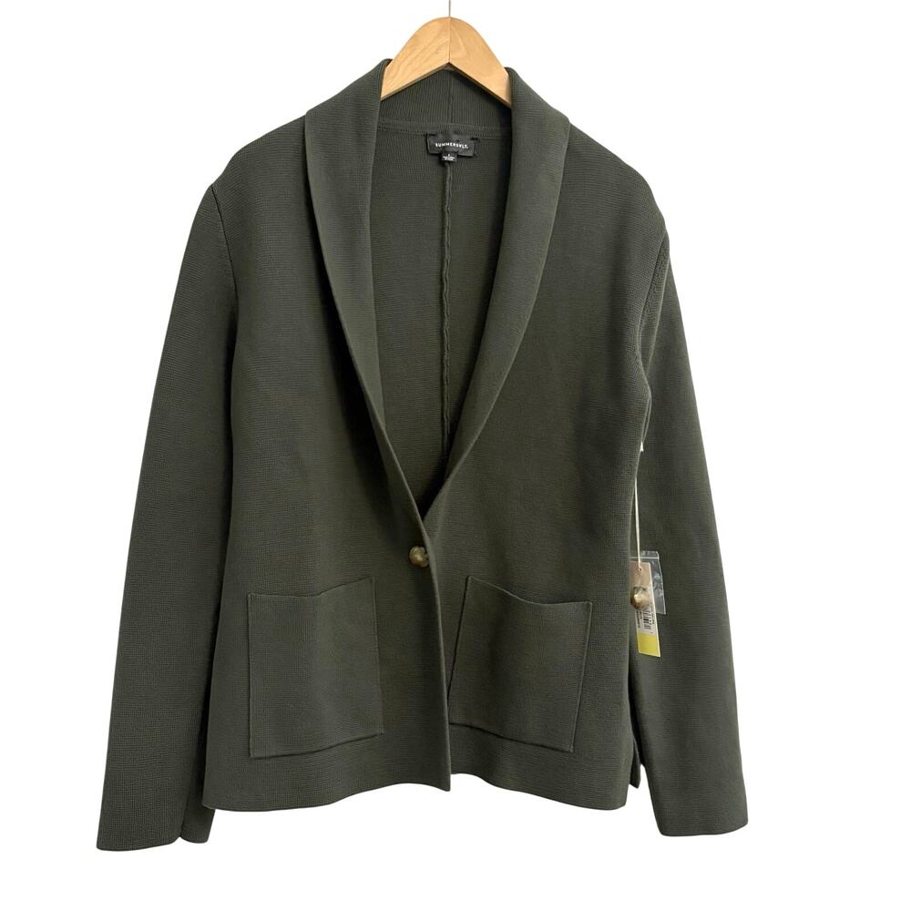 Summersalt Sweater Blazer Womens Small Ribbed Olive Green Pocket Clean Girl